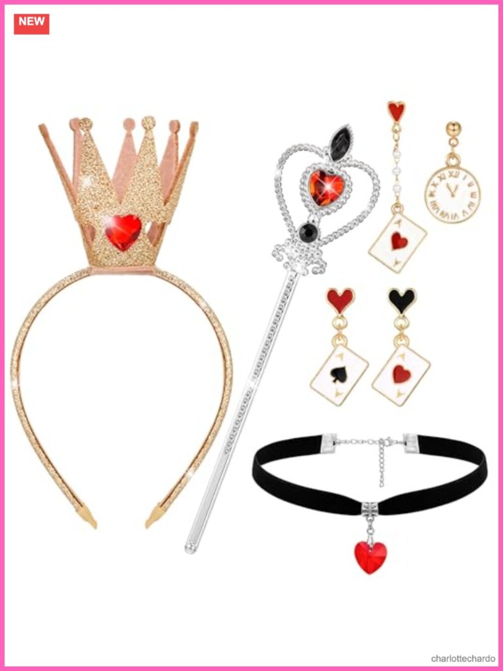 Queen Costume Accessory Set Crown Wand Choker Earrings Cosplay